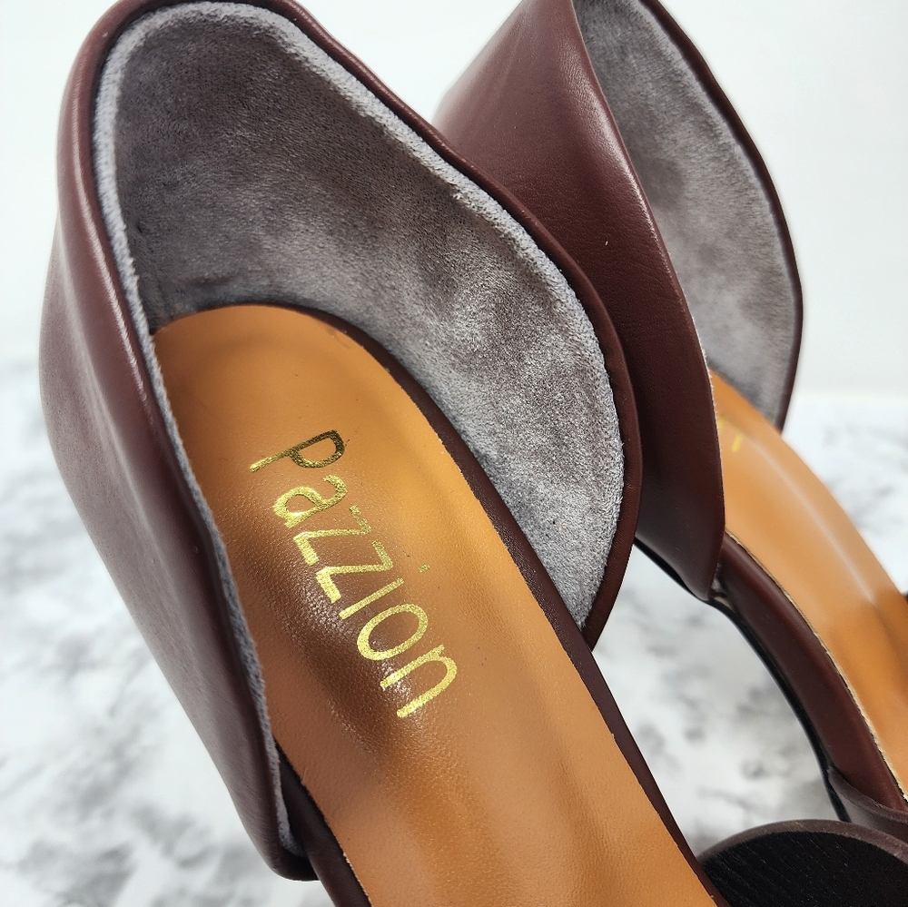 Pazzion Women’s Brown Knot Front Leather Heels - Picture 8 of 14
